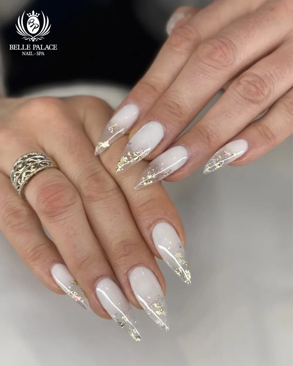 Nude nails with gold accents by Belle Palace Nail Spa