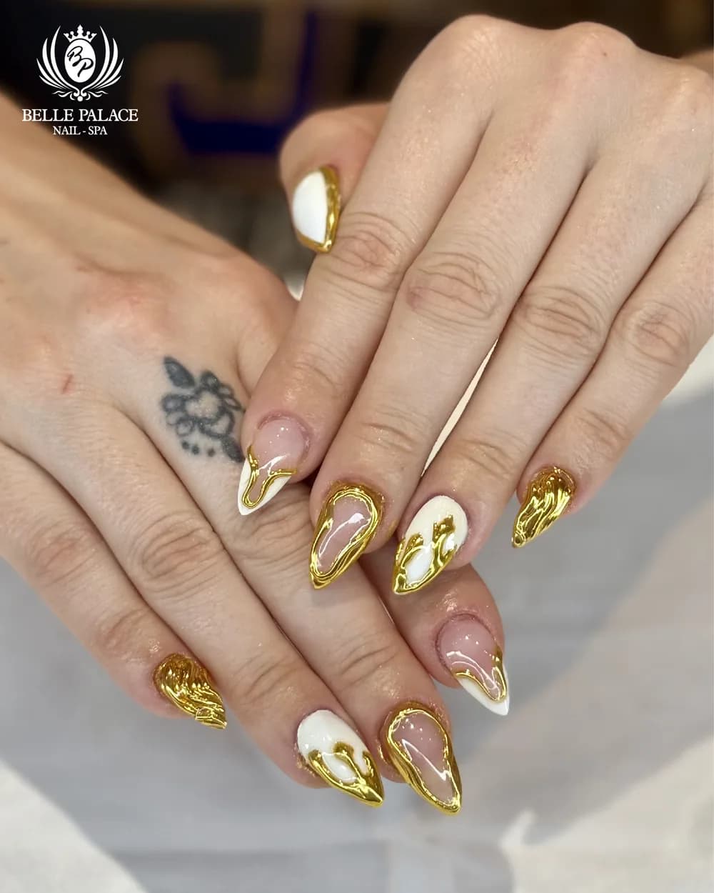 Pink and burgundy nail set by Belle Palace Nail Spa